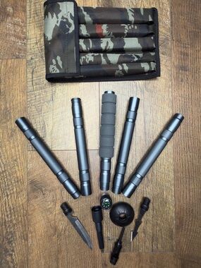 Tactical Hiking Stick Survival Trekking Pole Multi-Tool Walking Staff + Case OB
